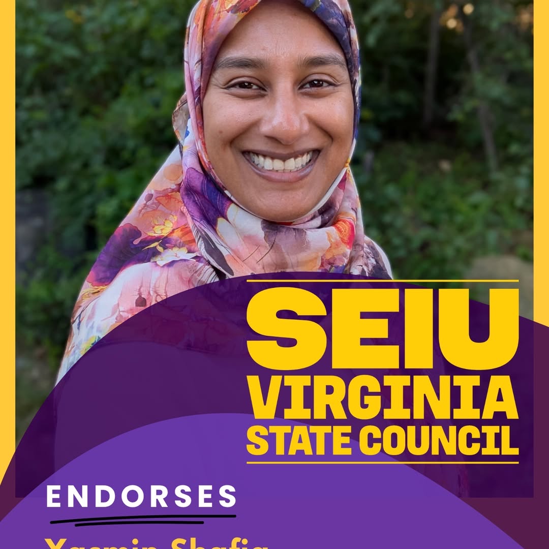 Yasmin Shafiq celebrating the SEIU Virginia State Council endorsement